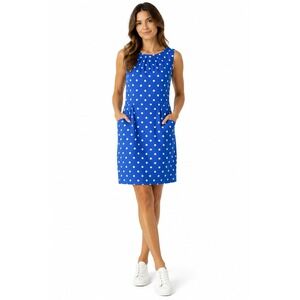 Chaps Blue Polka Dot Sleeveless Sheath Dress Pockets Peri/White Size 16 NEW